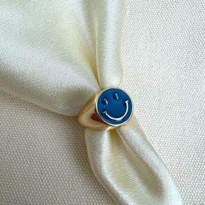 Fashion Smile Face Ring Gold Plated Blue Adjustable Brand New